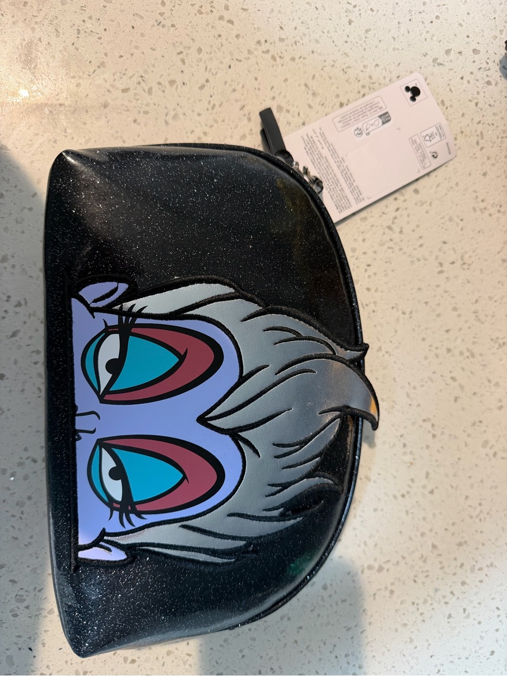 Disney Black Glitter Cosmetic Pouch with Ursula-Inspired Colorful Face